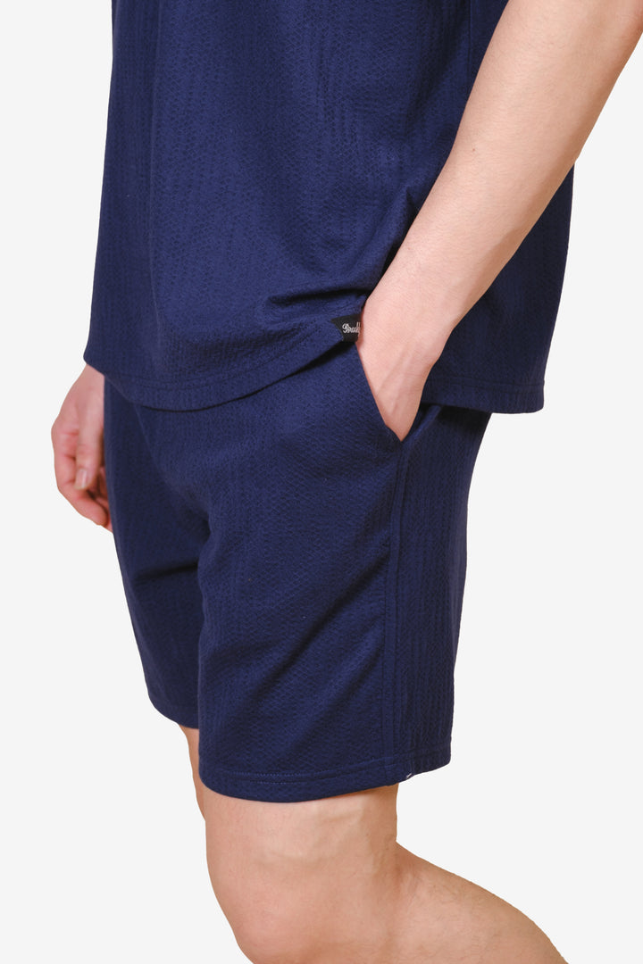 Men's navy 5-inch seam vertical knit cross shorts 
#color_french-navy