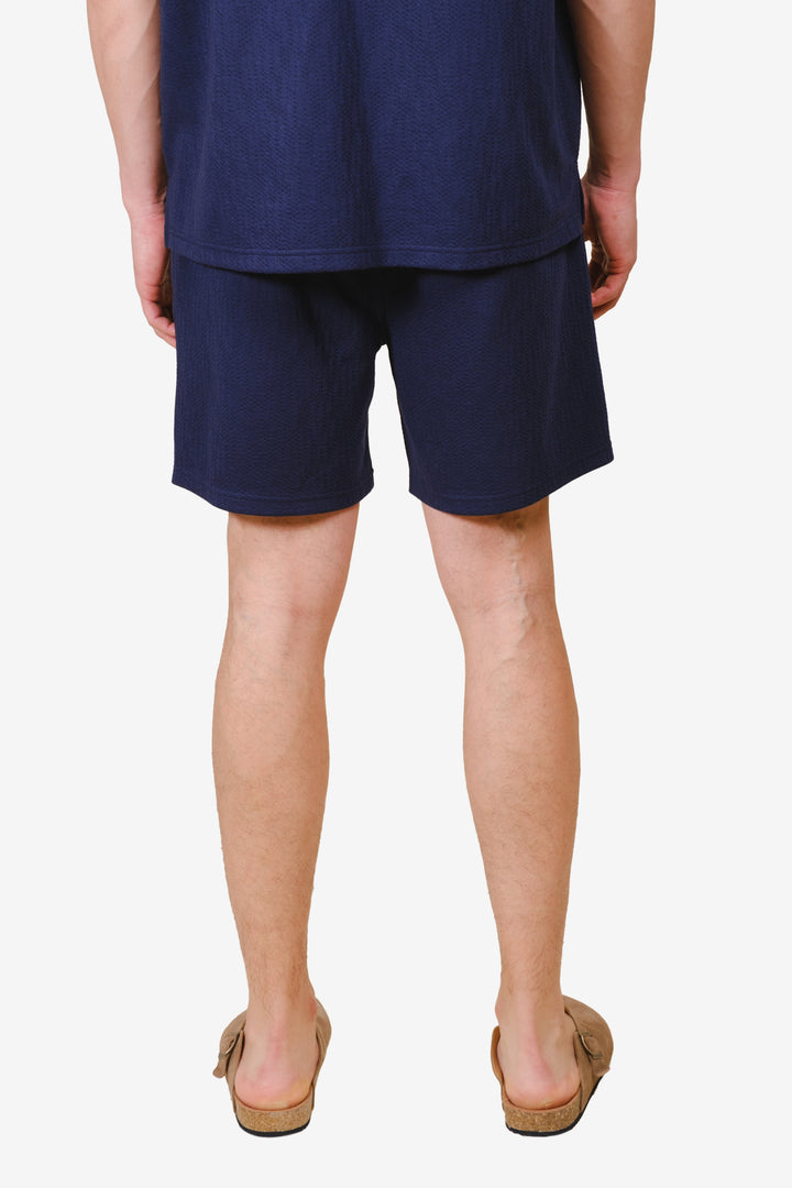 Stylish men's vertical cross knit shorts with above the knee fit 
#color_french-navy