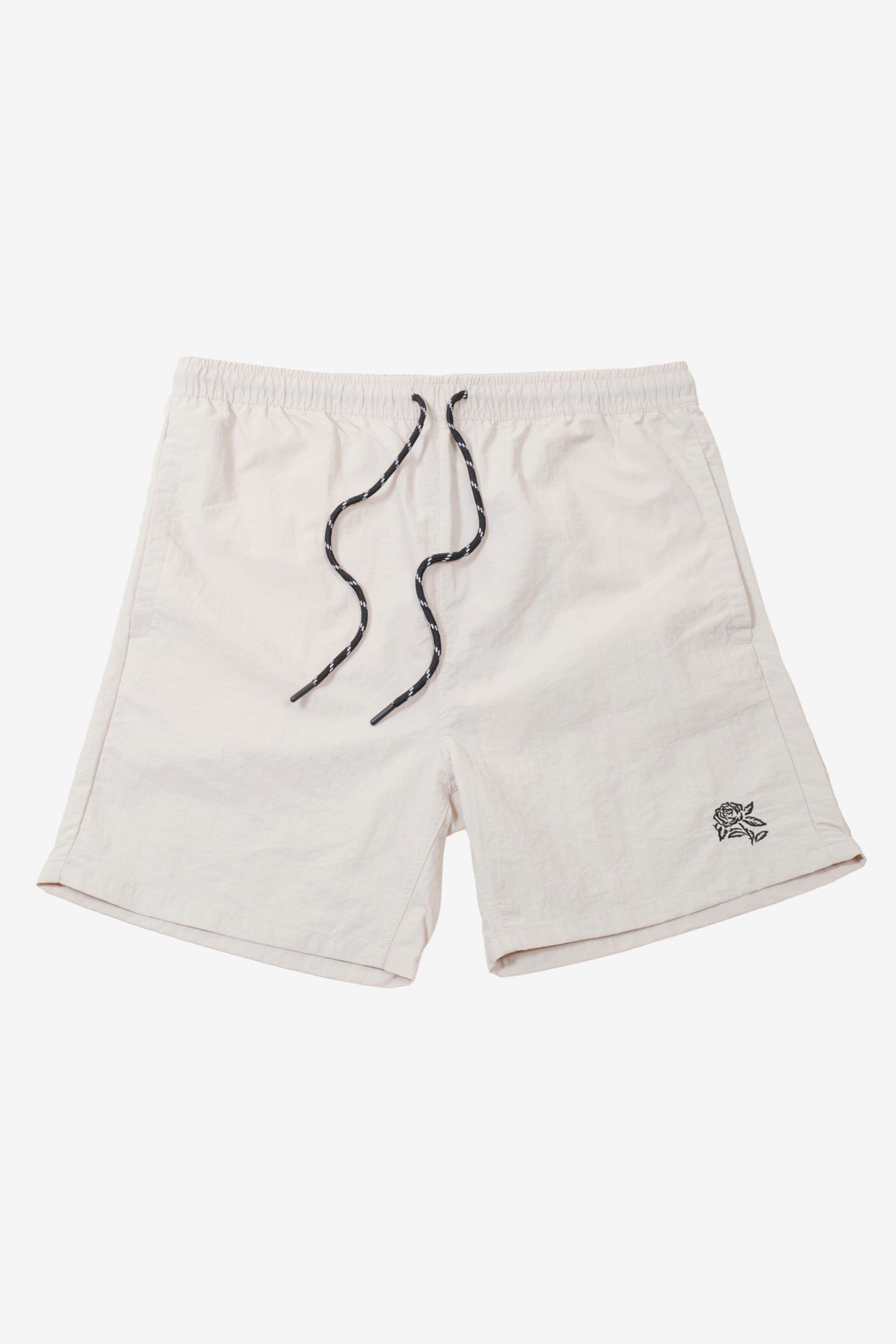 Men's monotone crinkle nylon shorts with flower detailing
#color_sand