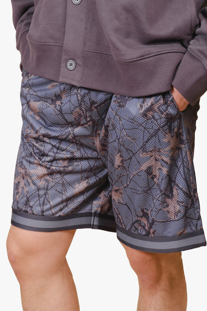Stylish men's 7" rib camo mesh shorts  #color_charcoal_grey