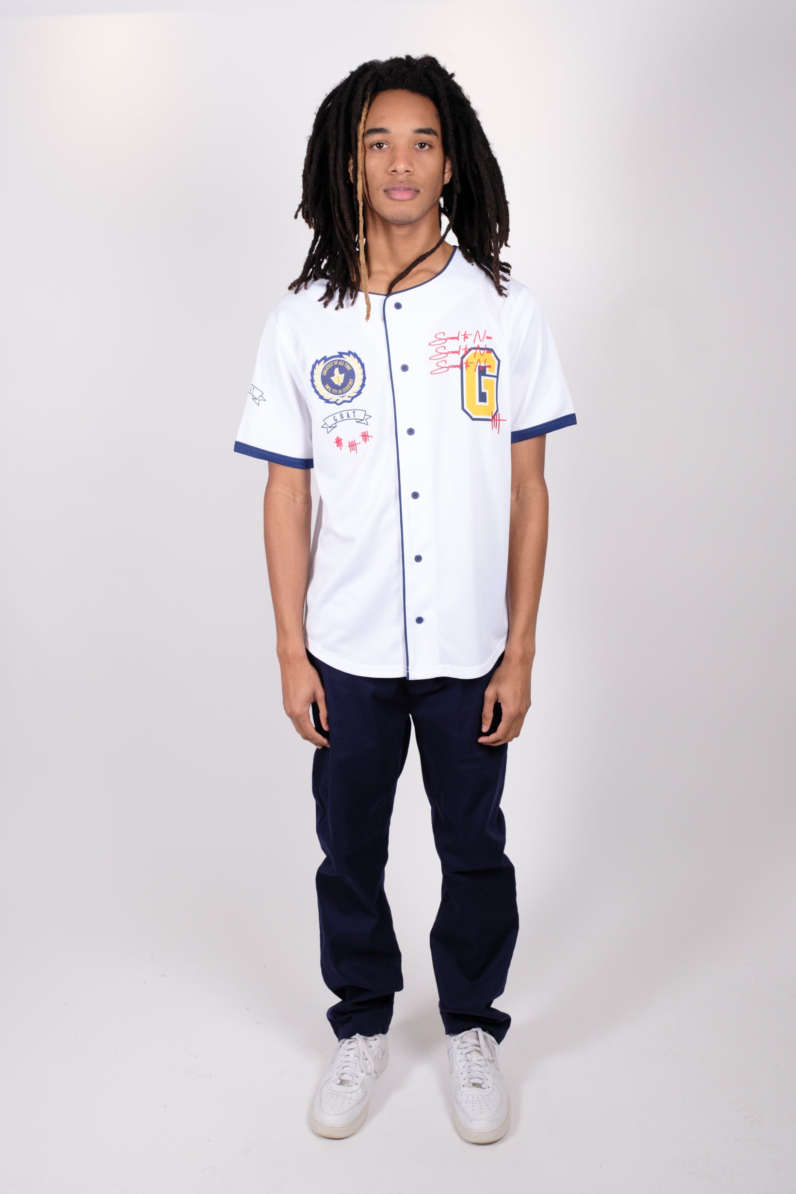 Relaxed fit Goat Baseball Jersey 
#color_white