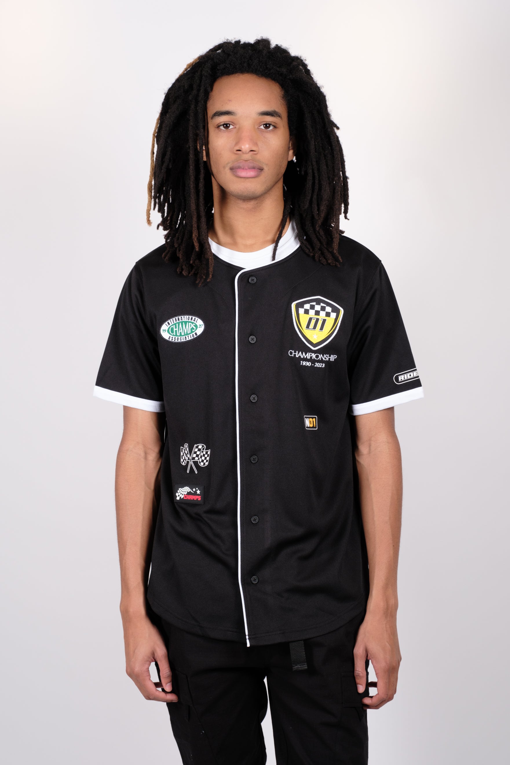 Trendy Mesh Baseball Jersey #color_black-and-white