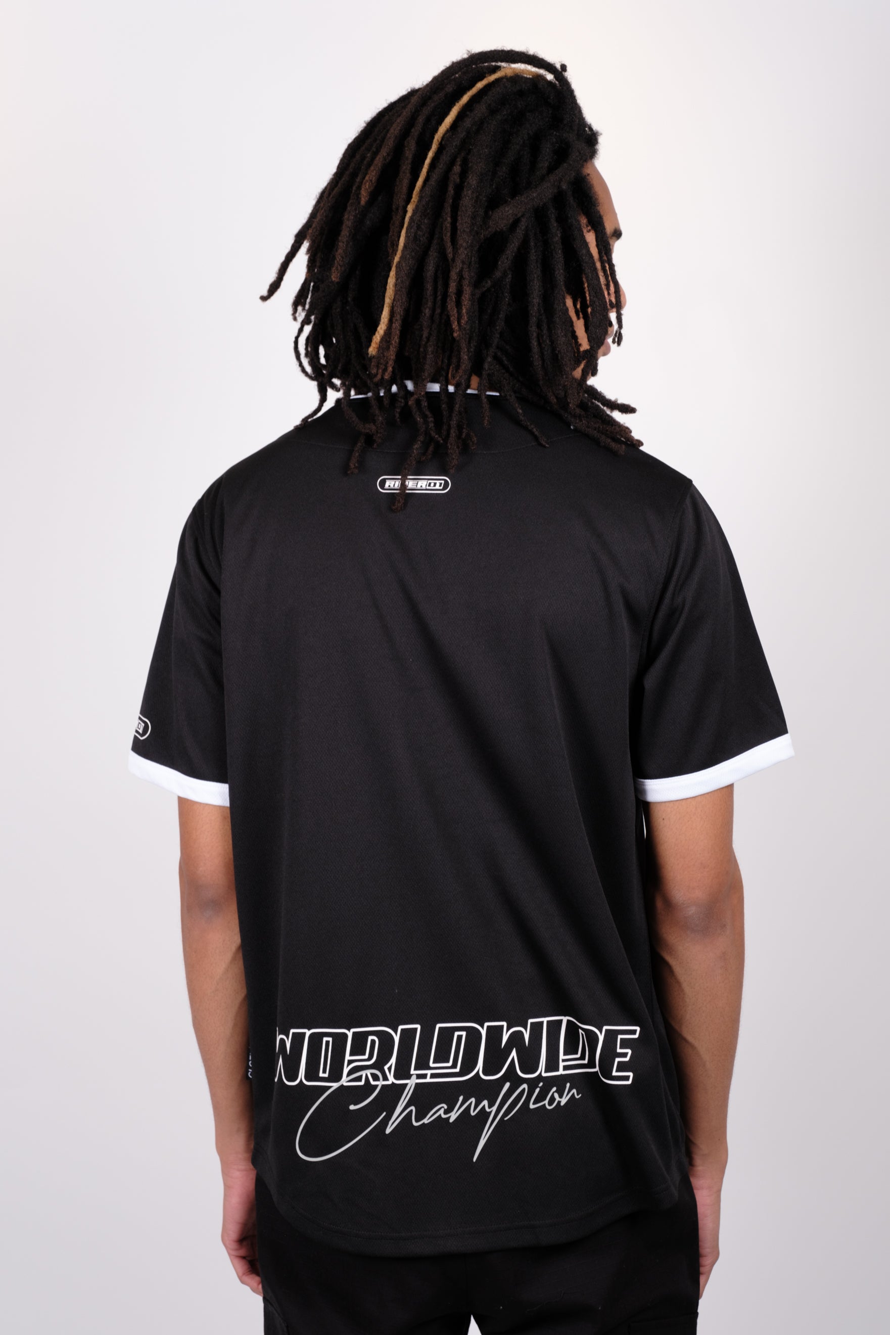 Graphic Mesh Baseball Jersey #color_black-and-white