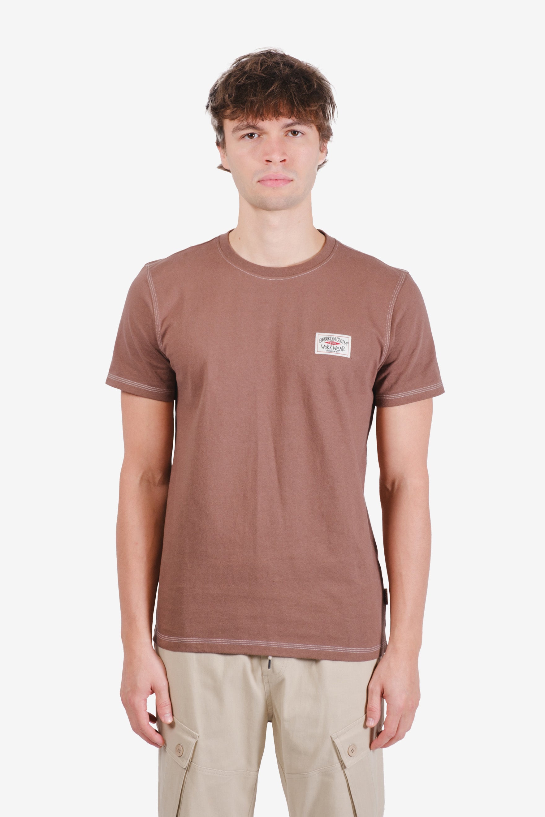 Men’s cotton jersey crewneck with logo print and contrast stitching
#color_brown