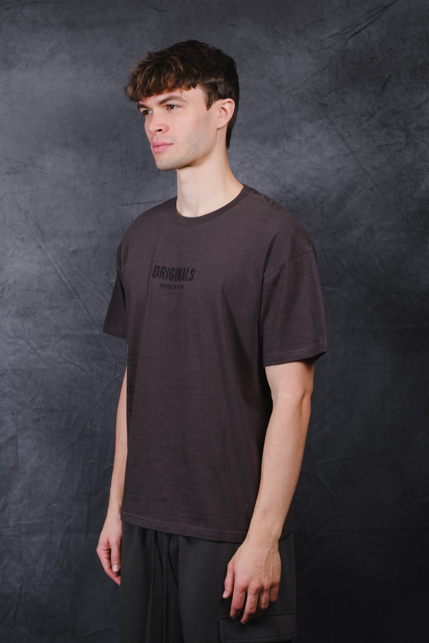 High quality men's t-shirt with center chest logo and rubber patch on back 
#color_dusty-black