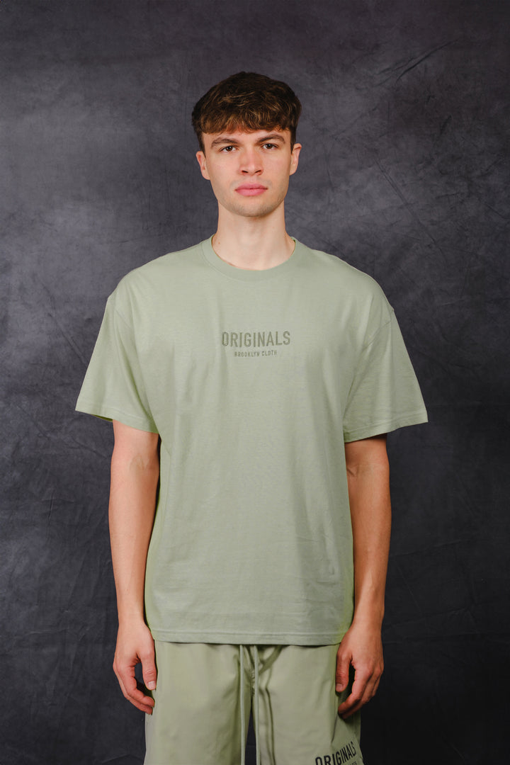 Sage premium t-shirt with center chest tonal embroidery tee 
#color_sage