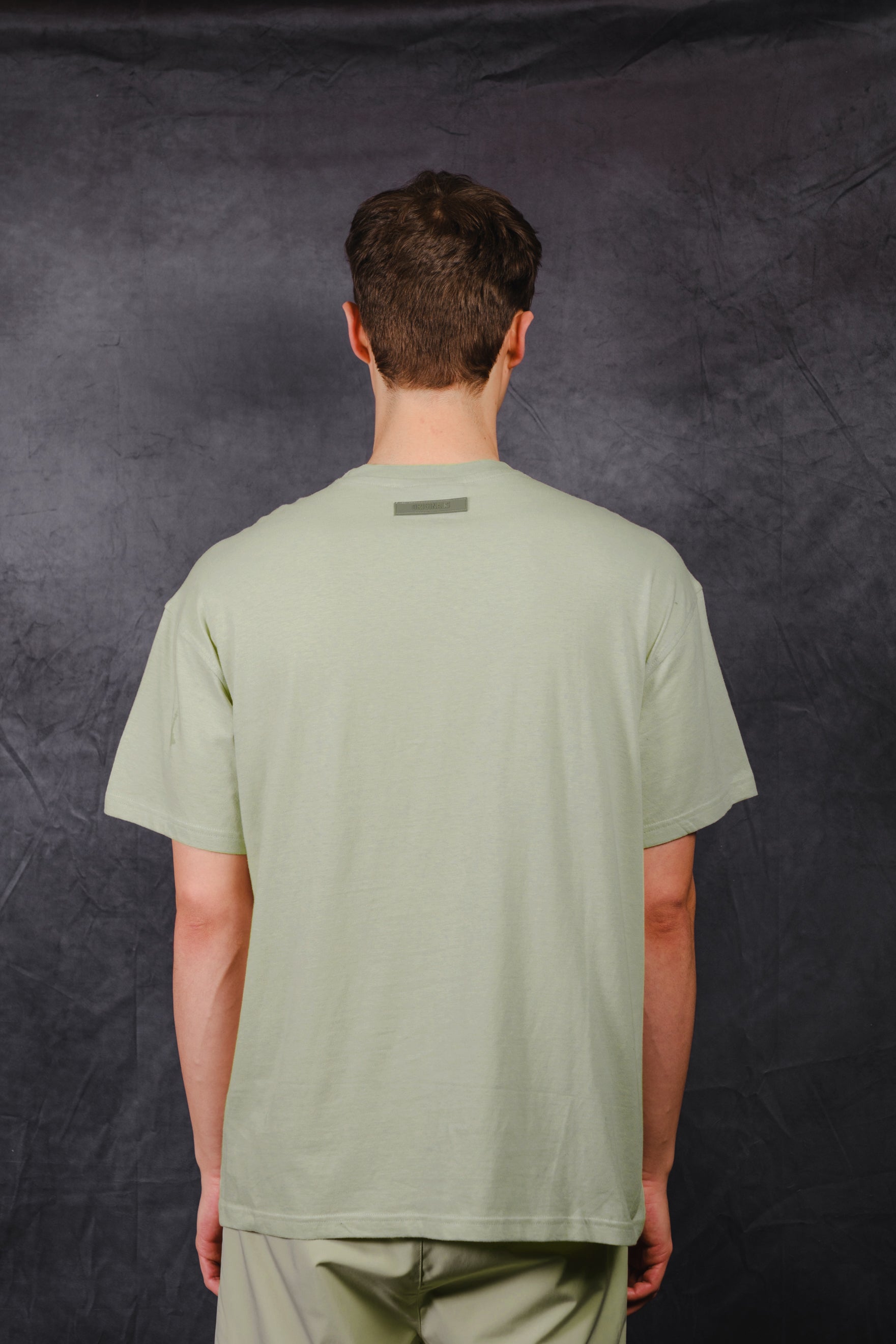 Heavyweight  men's crewneck t-shirt in sage with rubber patch 
#color_sage
