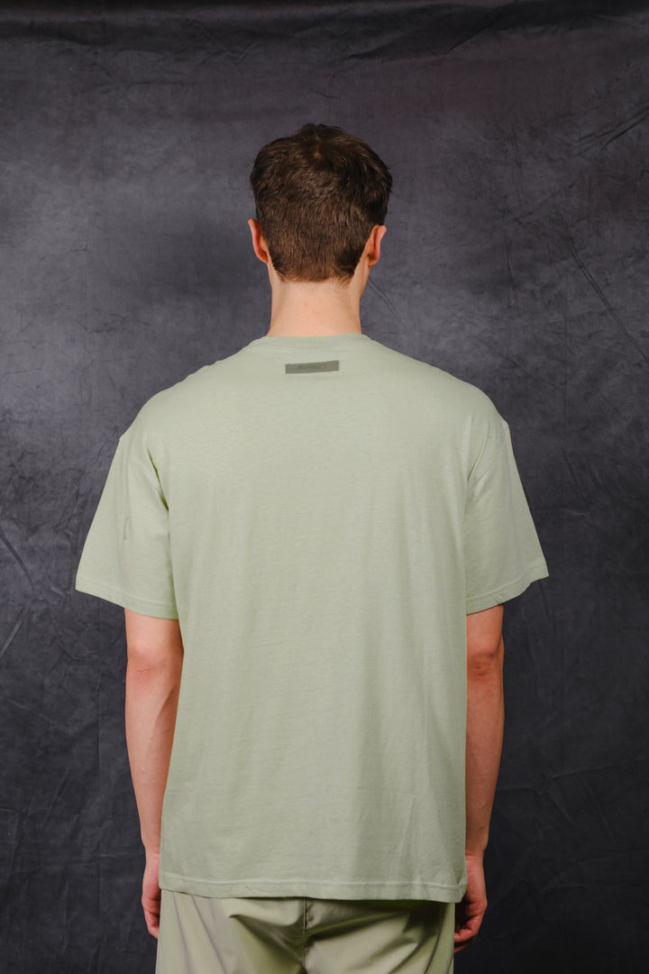 Heavyweight  men's crewneck t-shirt in sage with rubber patch 
#color_sage