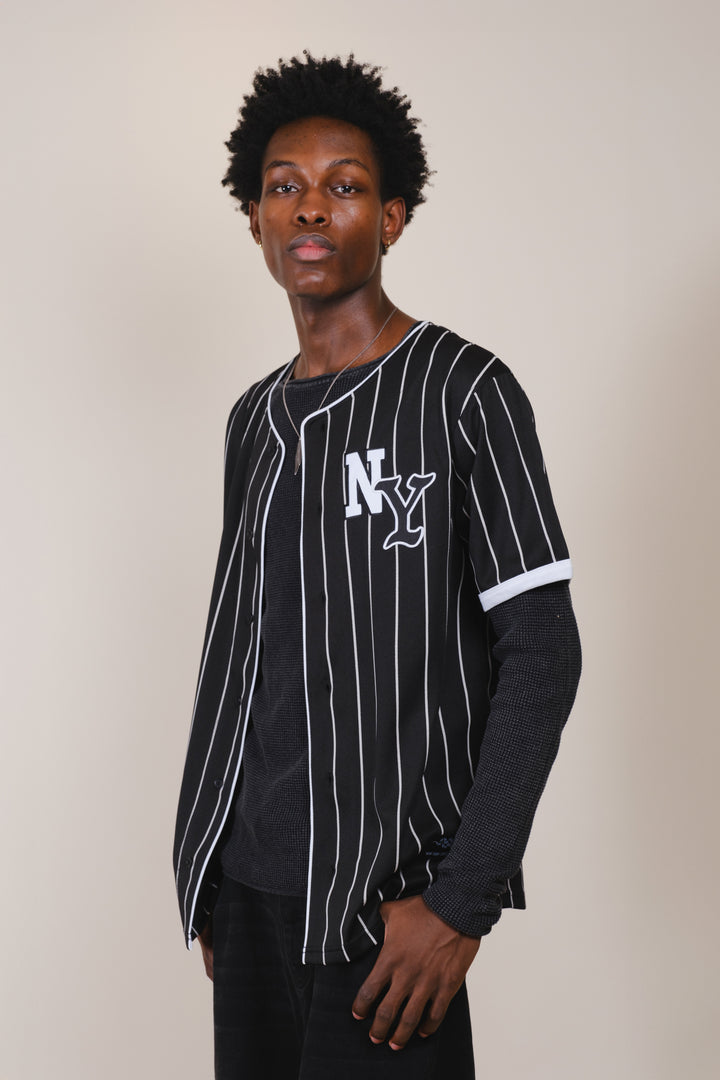 NY Pinstripe relaxed fit Baseball Jersey
#color_black