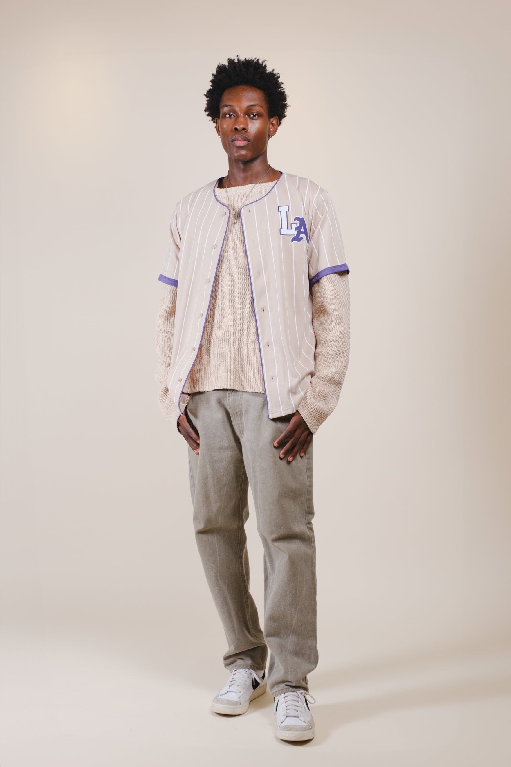 LA Pinstripe Relaxed fit Baseball Jersey
#color_sand