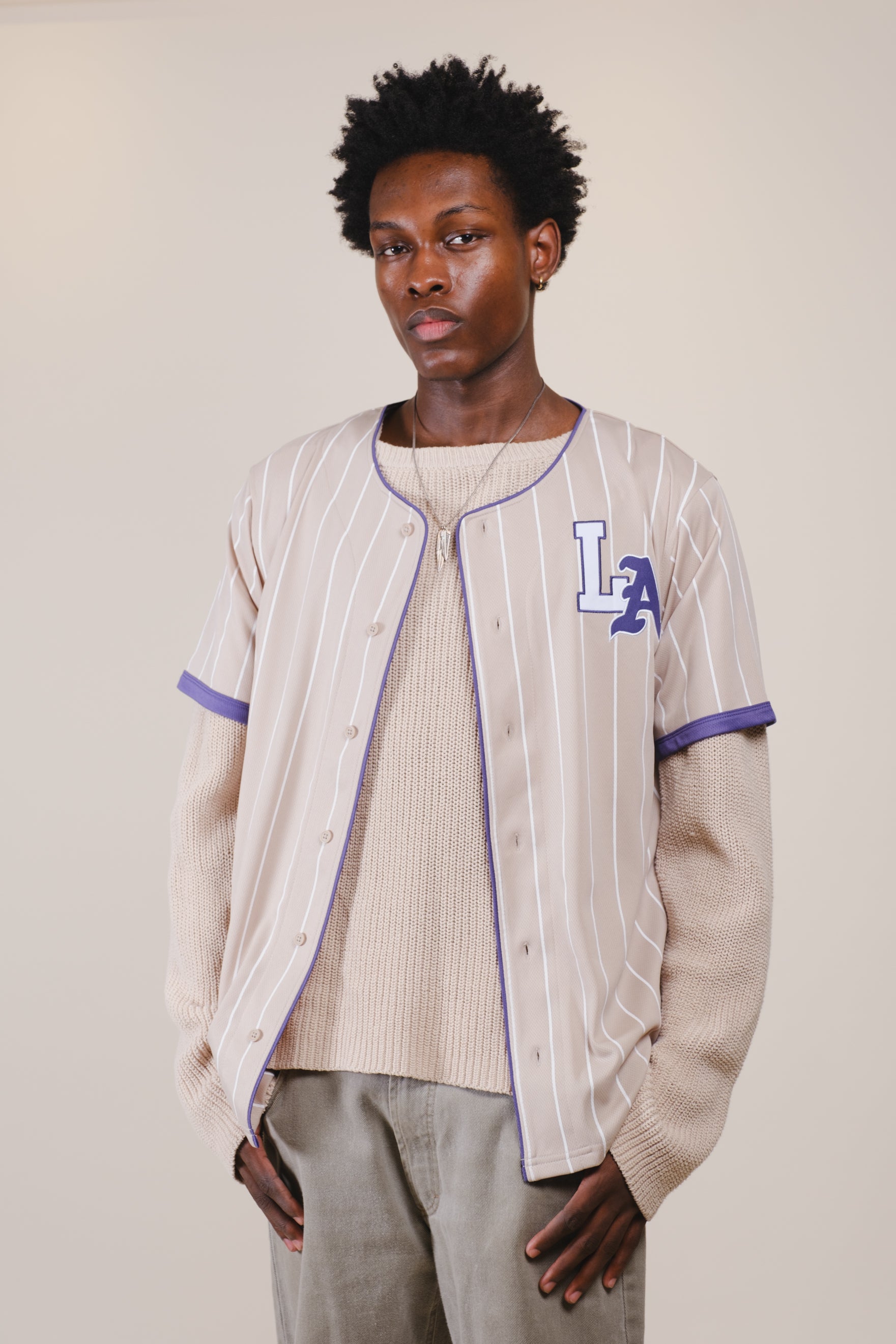 LA Pinstripe Baseball Jersey
#color_sand