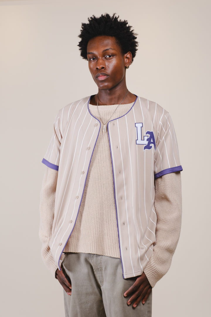 LA Pinstripe Baseball Jersey
#color_sand