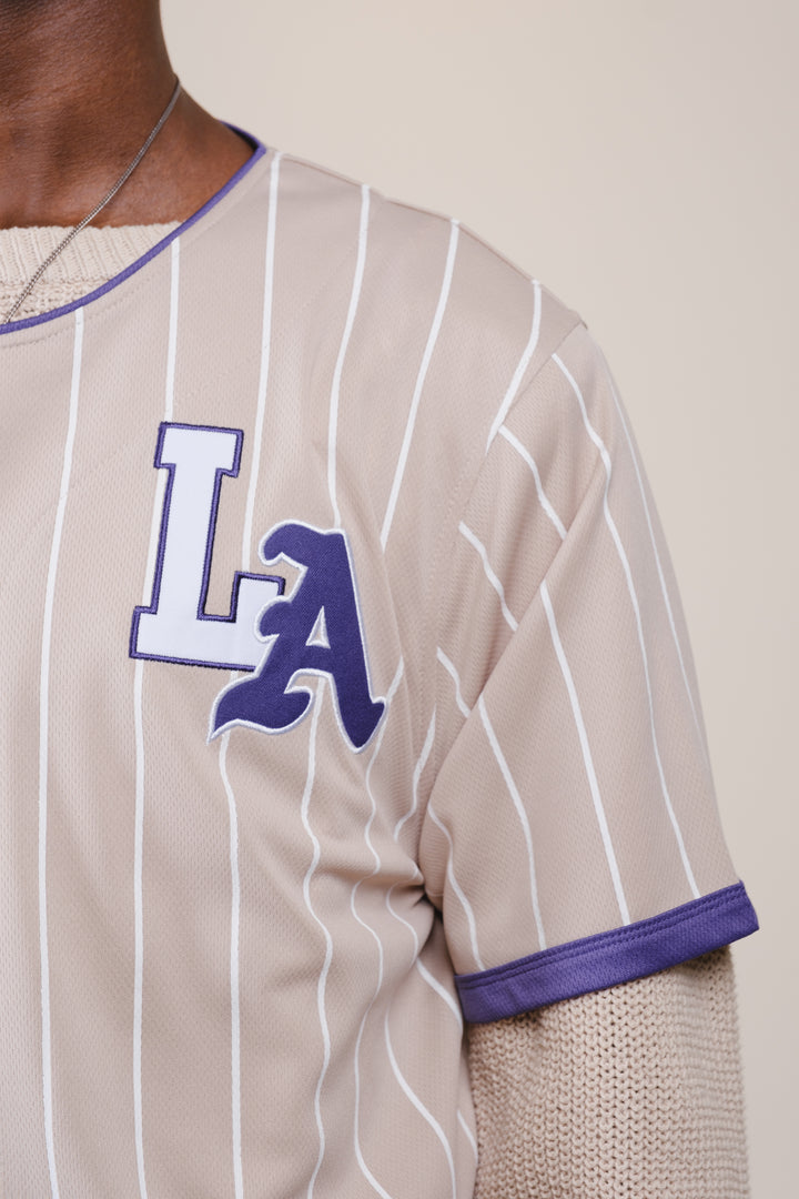 LA Pinstripe Baseball Jersey shirt 
#color_sand