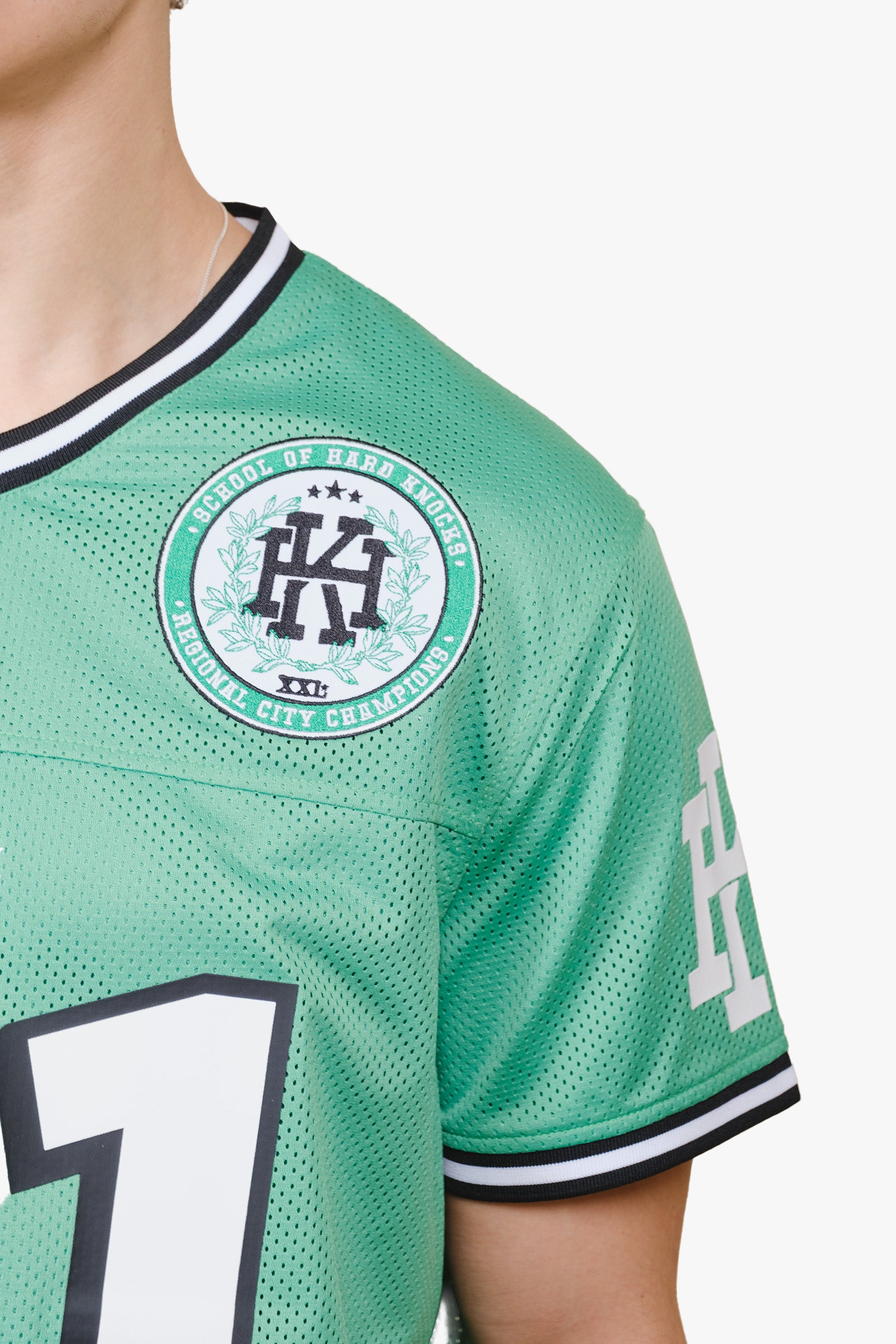 Men's hard knocks football jersey with hard knocks patch detail 
#color_kelly green