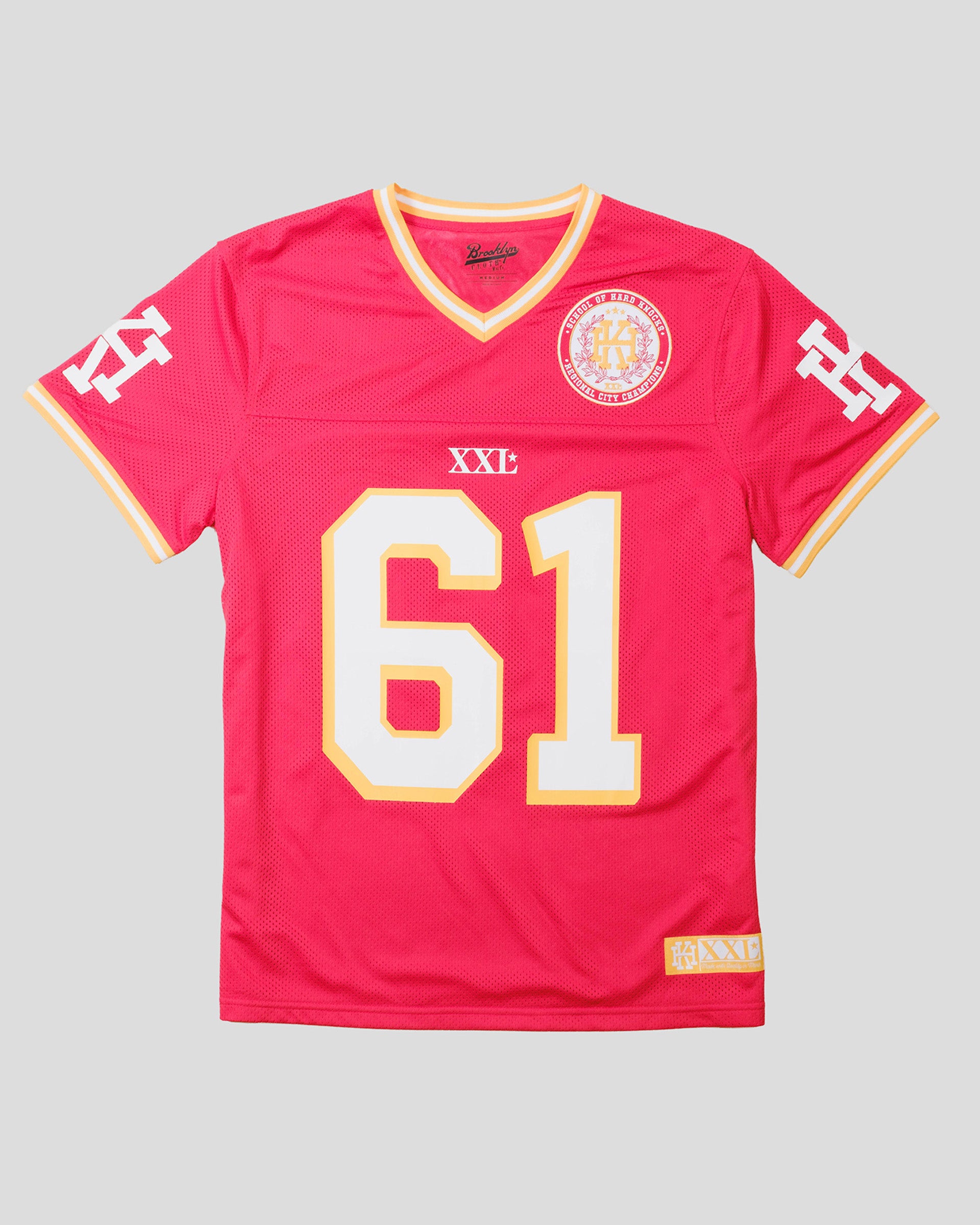 Red short sleeve hard knocks football jersey
#color_red
