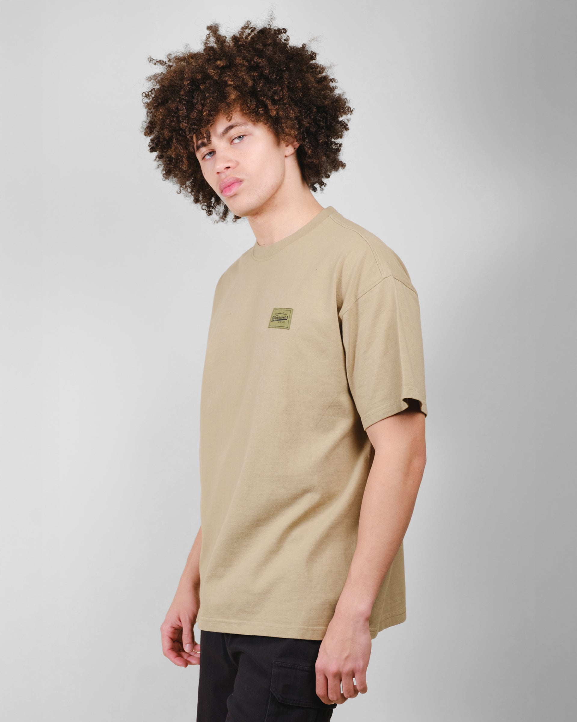 Men's relaxed fit t-shirt with urban workwear division lettering
#color_olive-grey