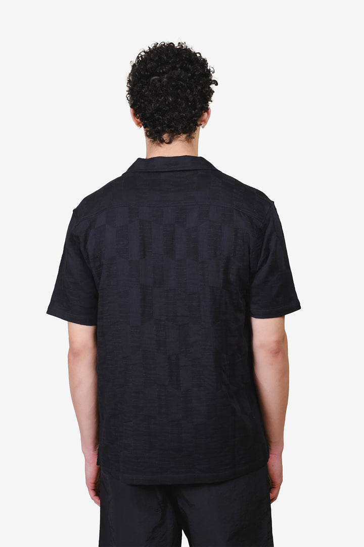 Men's button down dice jacquard woven shirt 
#color_black