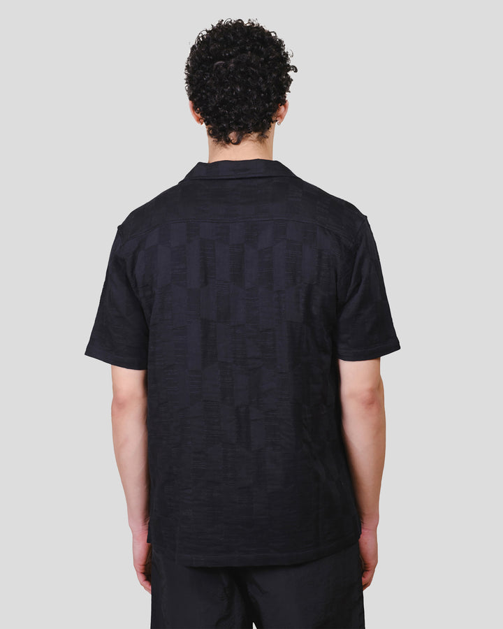 Men's button down dice jacquard woven shirt 
#color_black