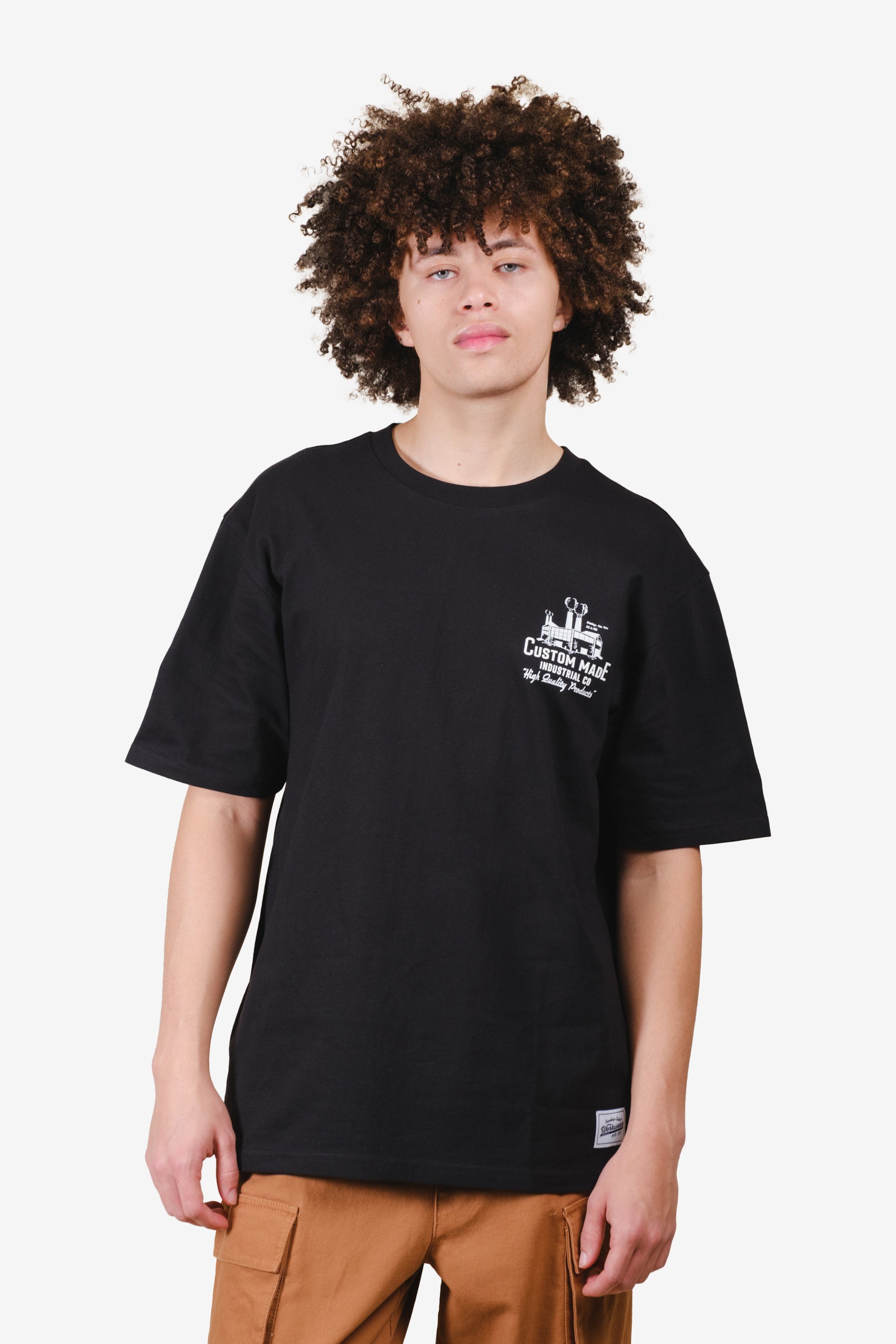 Premium men's t-shirt with a relaxed fit, boxy cut and printed artwork  #color_black