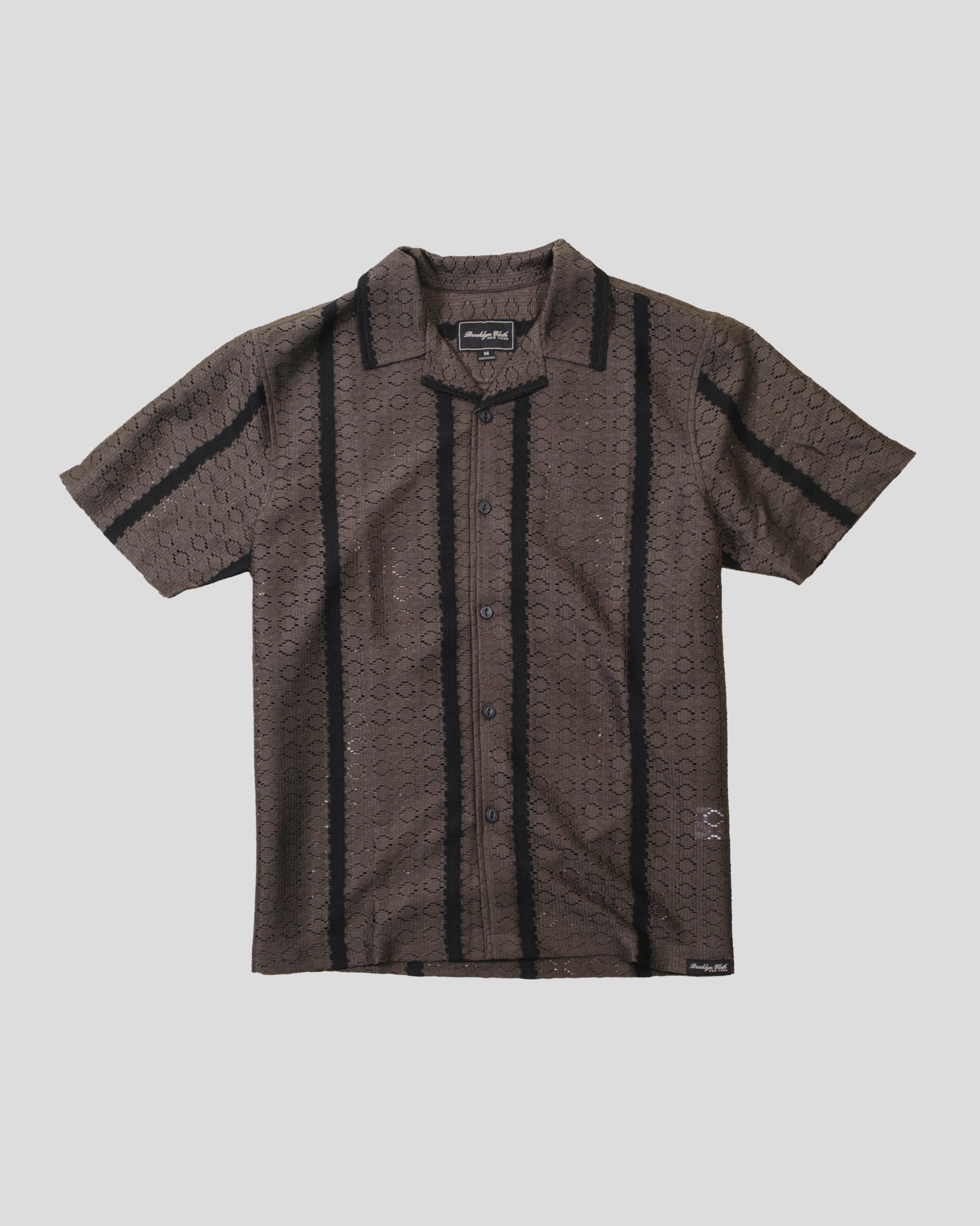 Jacquard Knit Vertical Stripe Camp Collar Shirt | Brooklyn Cloth