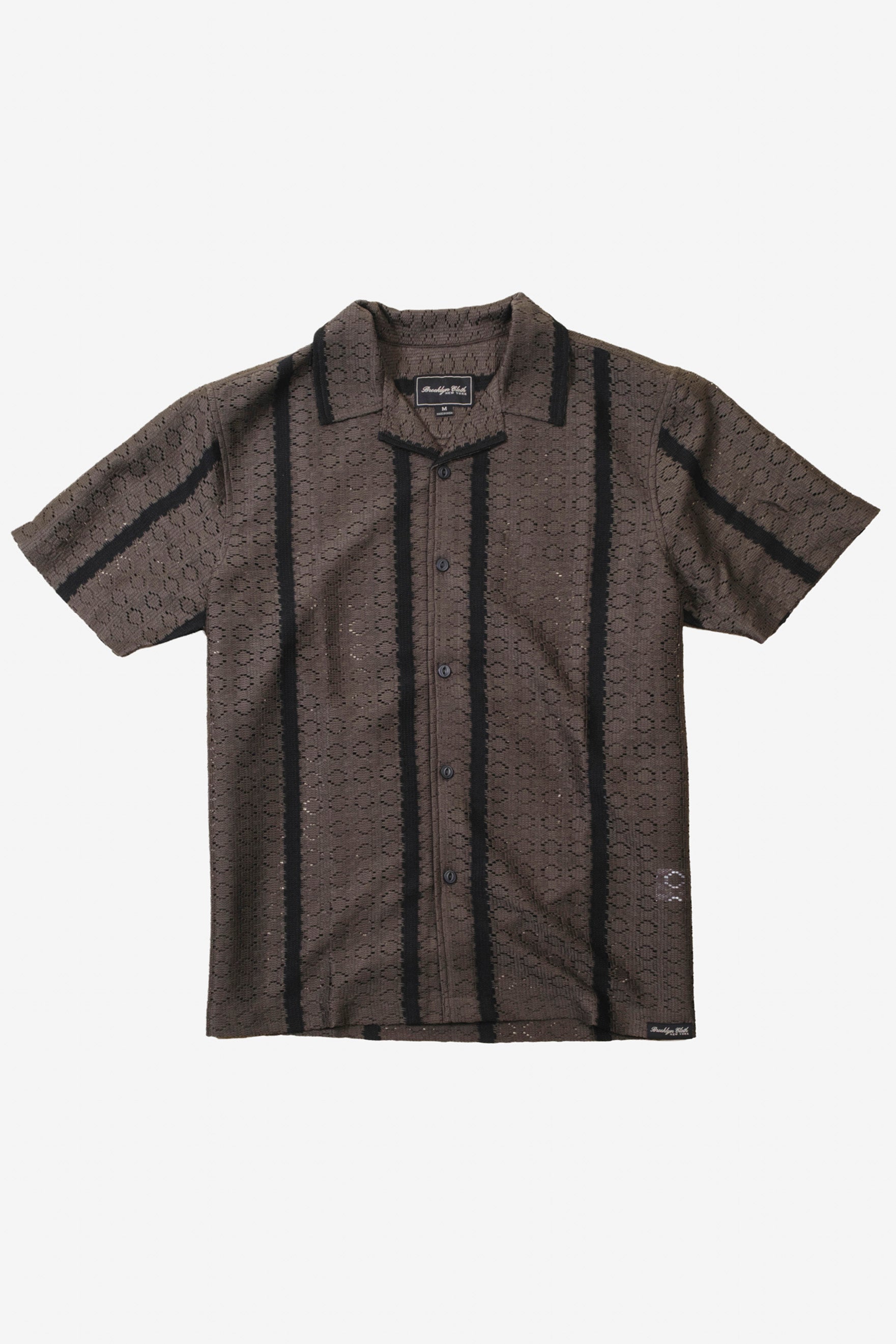 Jacquard knit vertical stripe camp collar shirt 
#color_dusty-black
