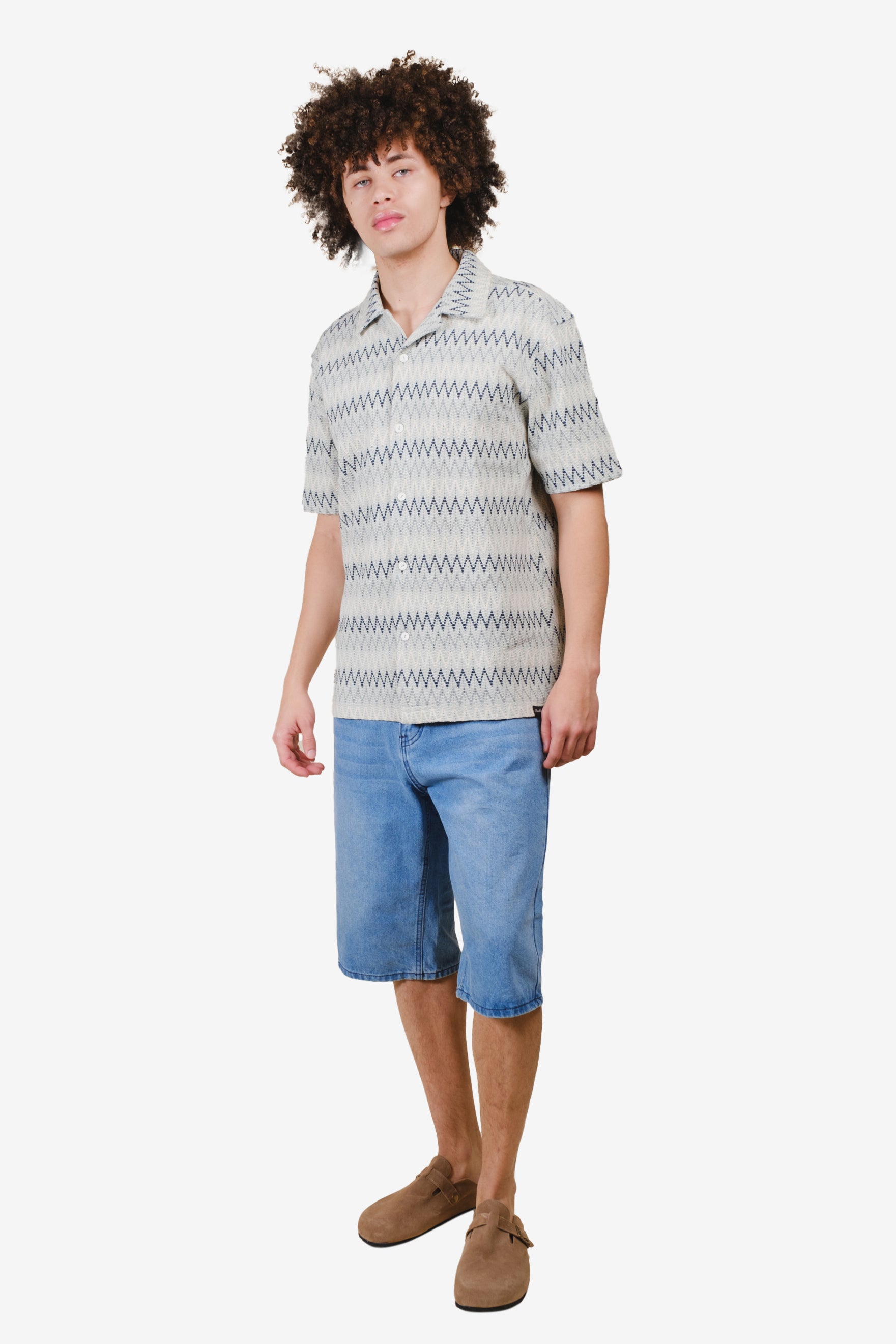 Men's light blue/aqua gray knit button-up camp collared shirt. #color_aqua-gray