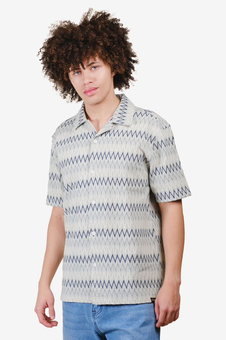 Men's light blue/aqua gray knit button-up camp collared shirt.#color_aqua-gray