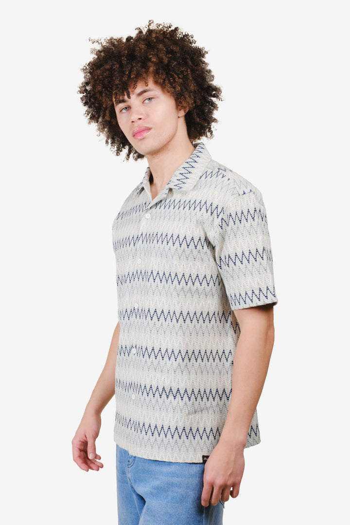 Men's light blue/aqua gray knit button-up camp collared shirt.#color_aqua-gray