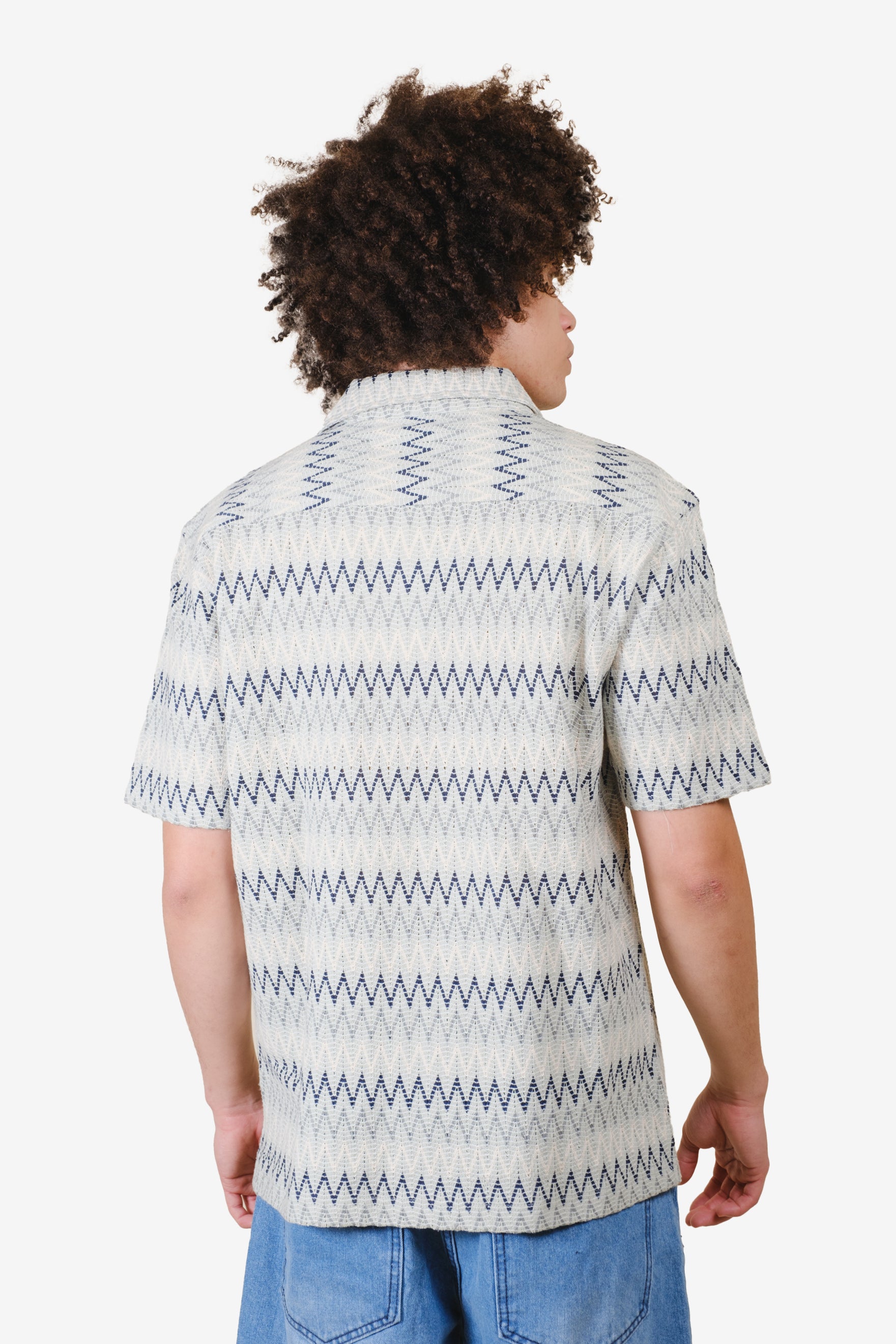 Men's light blue/aqua gray knit button-up camp collared shirt.#color_aqua-gray