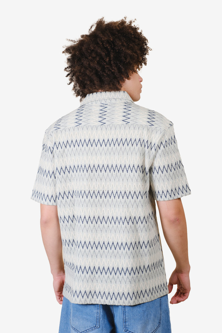 Men's light blue/aqua gray knit button-up camp collared shirt.#color_aqua-gray