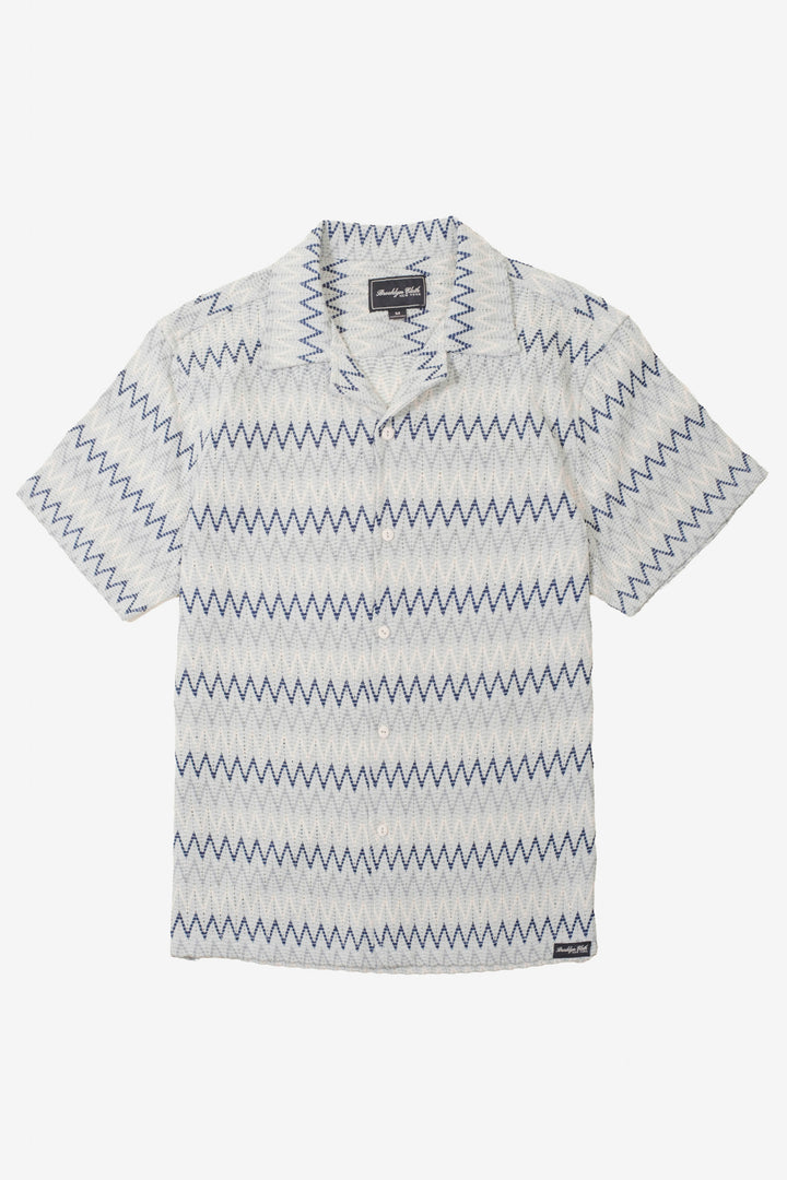 Men's light blue/aqua gray knit button-up camp collared shirt.#color_aqua-gray