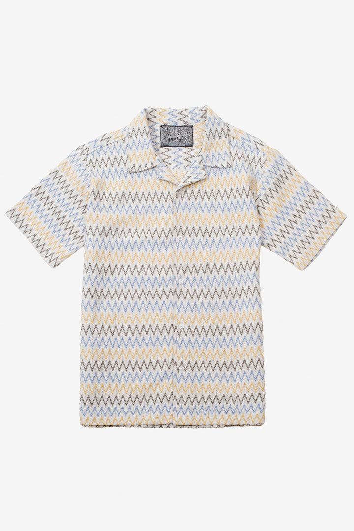 Men's light blue/aqua gray knit button-up camp collared shirt.#color_aqua-sand