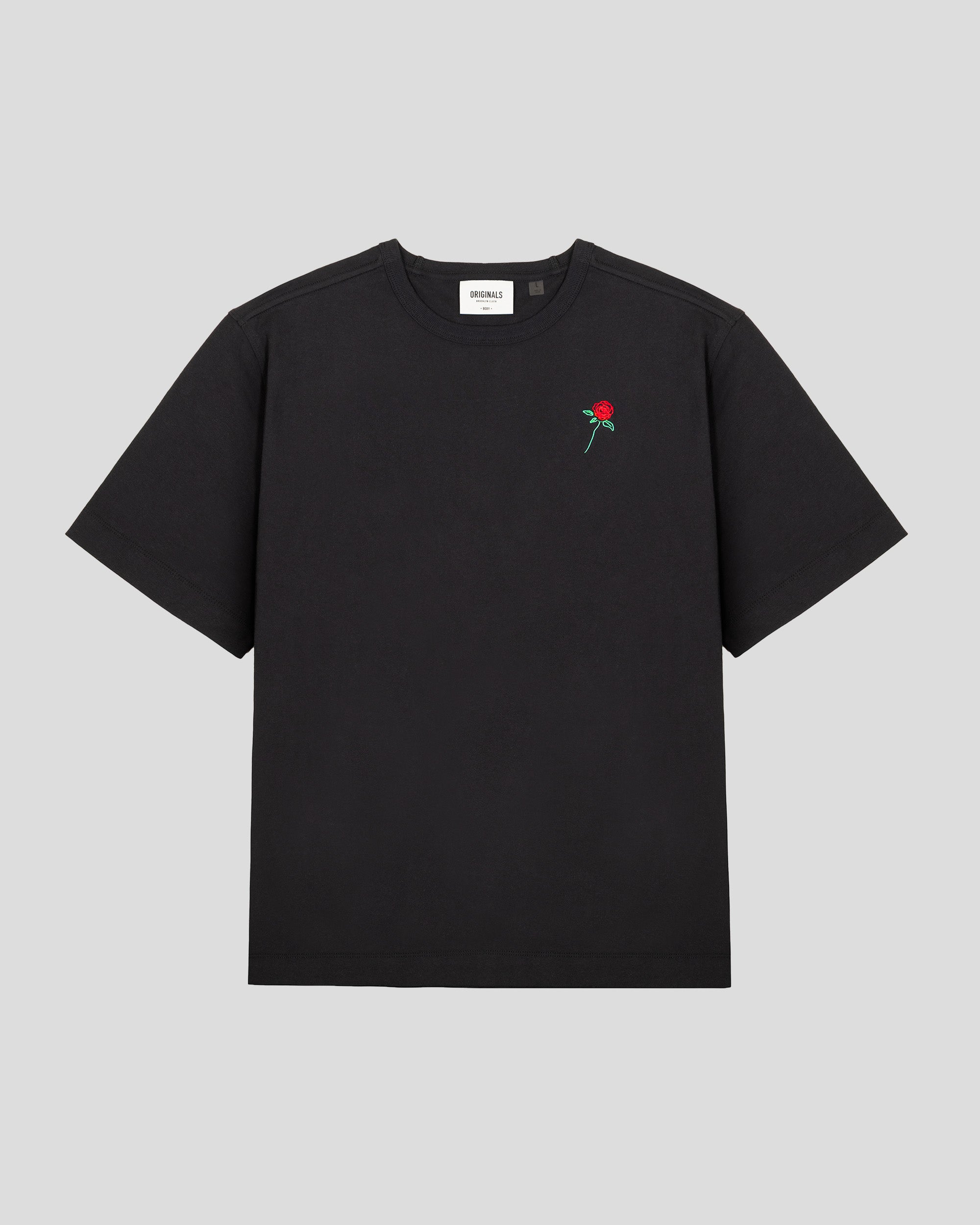 Rose Embroidery Tee in Black