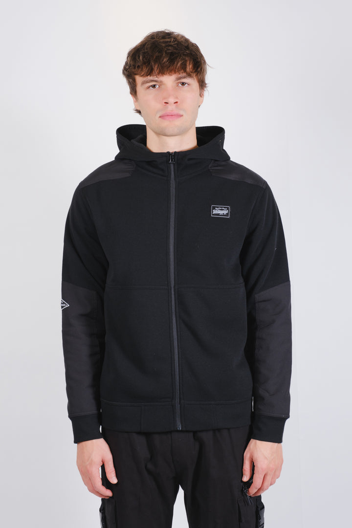Men's workwear black fleece long-sleeve zip hoodie. 