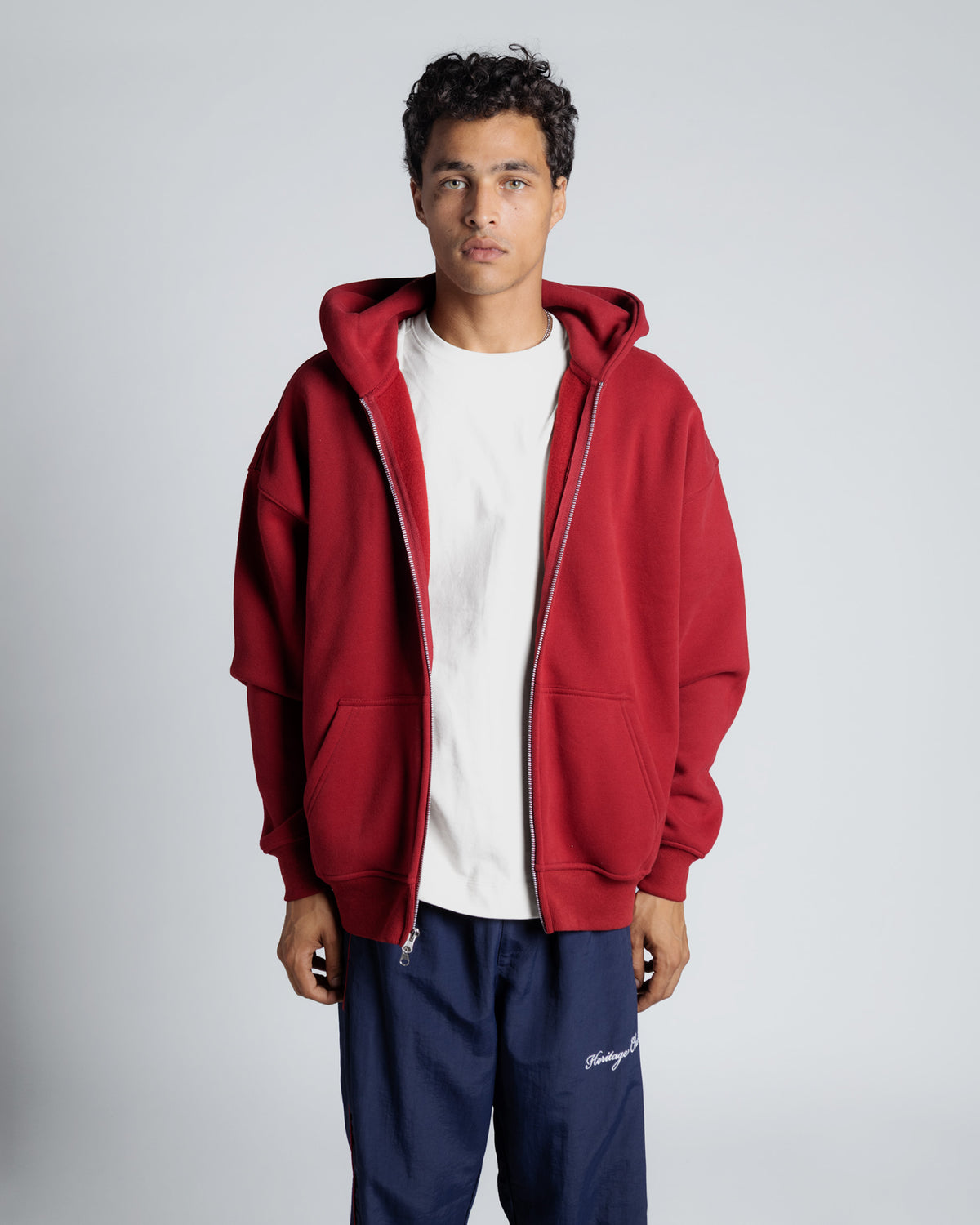 The Daily Heavyweight Zip Hoodie in Red dhalia