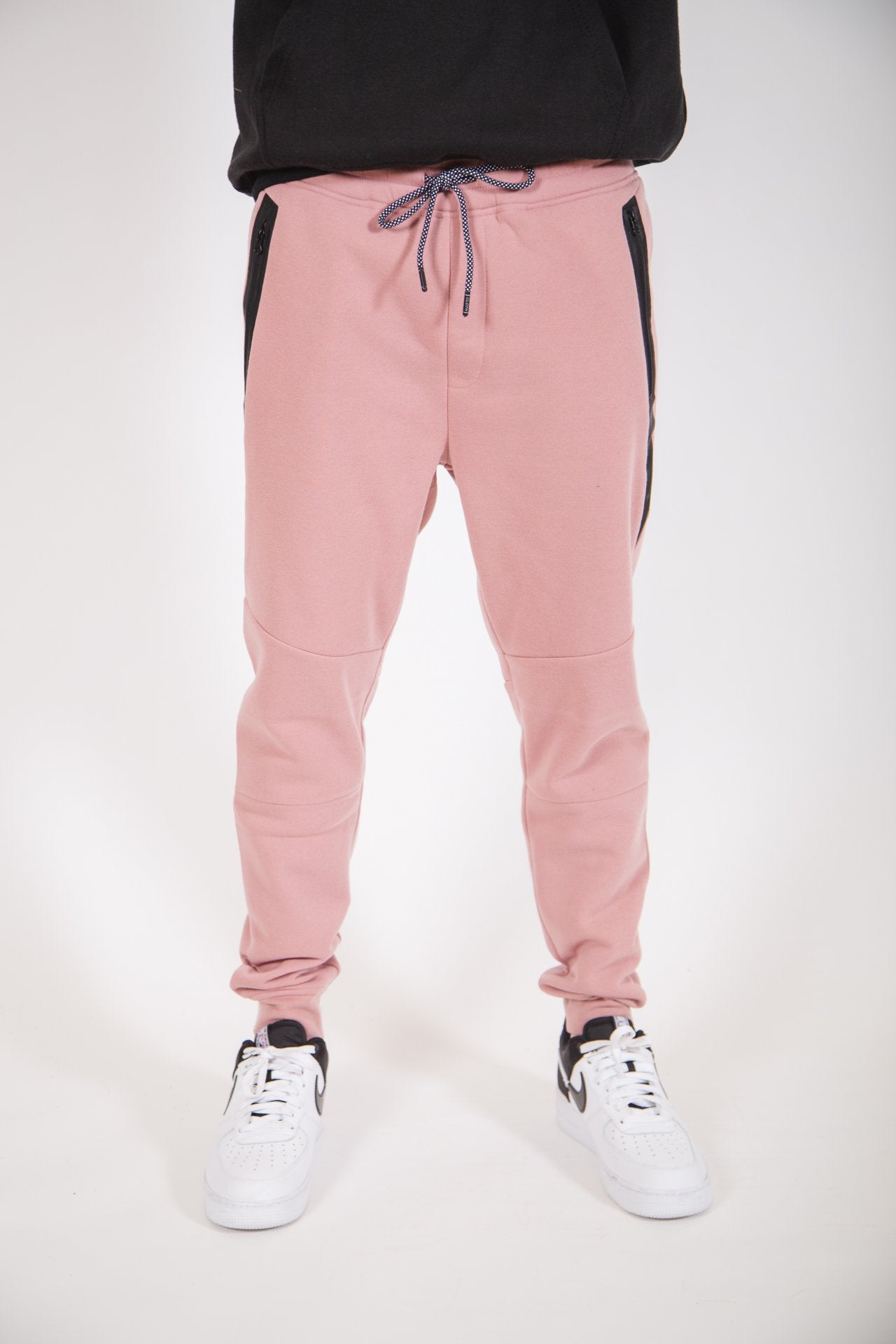 Slim fit fleece joggers with diagonal heat seal pockets, in dusty rose for men
#color_dusty rose
