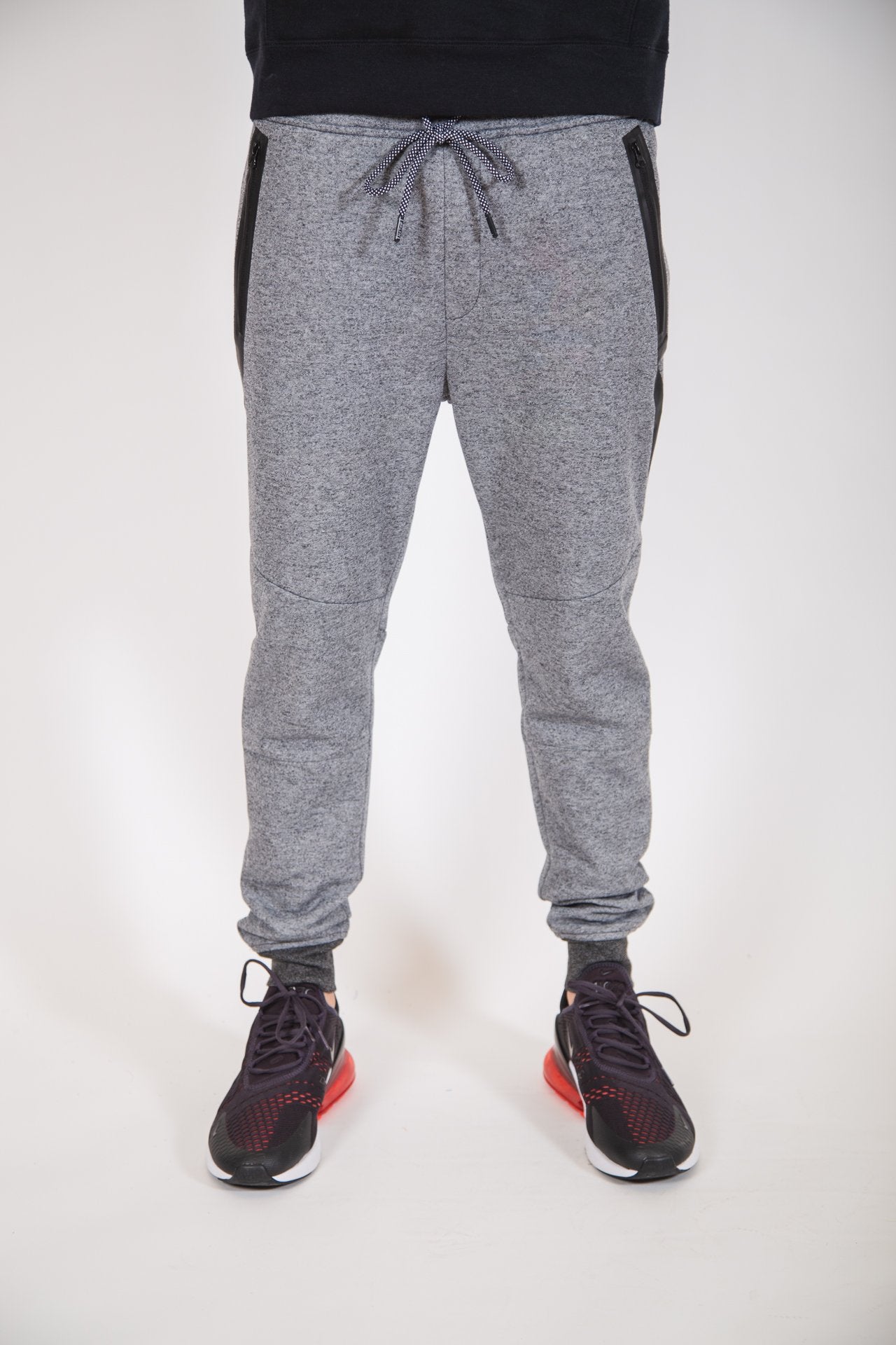 Fleece joggers with heat-sealed diagonal pockets, cuffed ankles for men
#color_black-marl