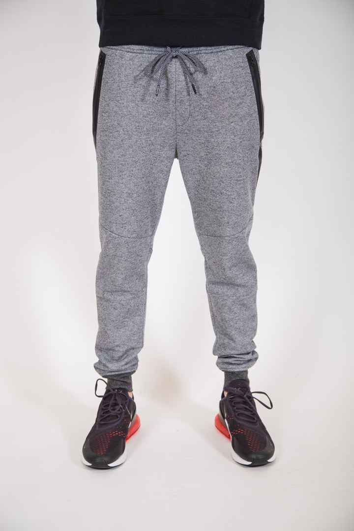 Fleece joggers with heat-sealed diagonal pockets, cuffed ankles for men
#color_black-marl