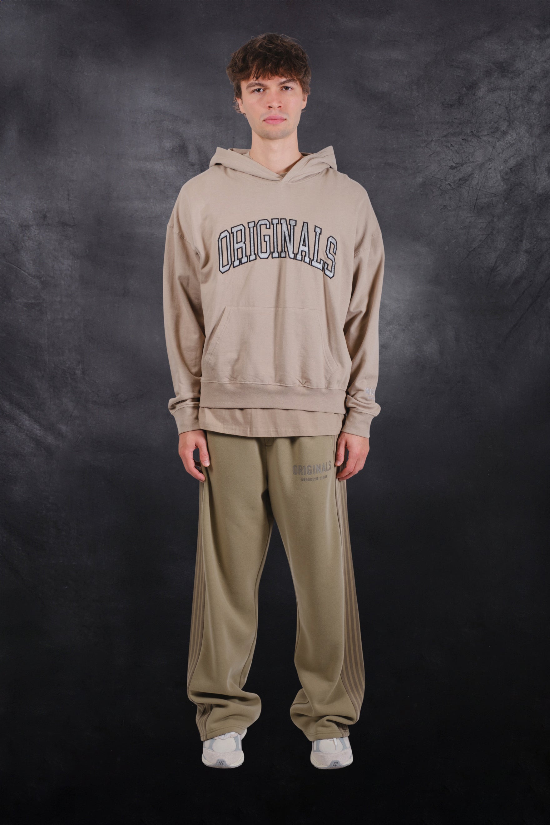 Men's beige long sleeve pullover hoodie #color_pumice stone