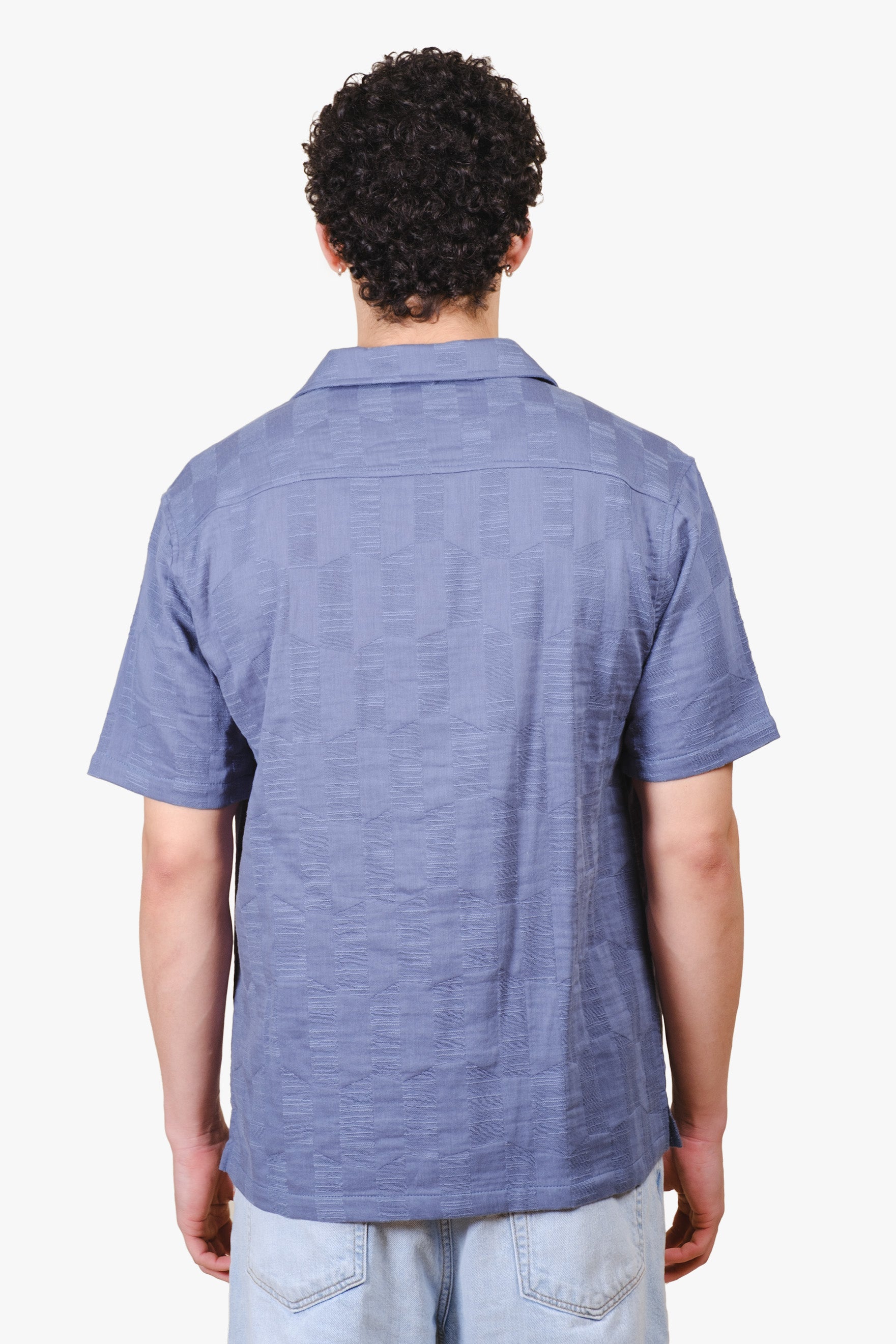 Fish embroidery men's woven shirt #color_coastal blue