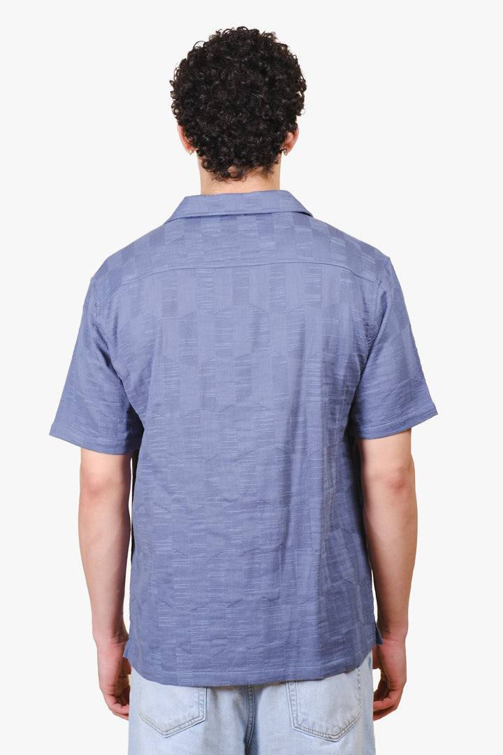 Fish embroidery men's woven shirt #color_coastal-blue