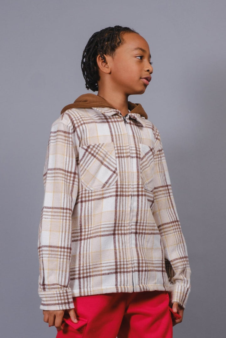 Kids Cozy hooded flannel shacket 
#color_cream