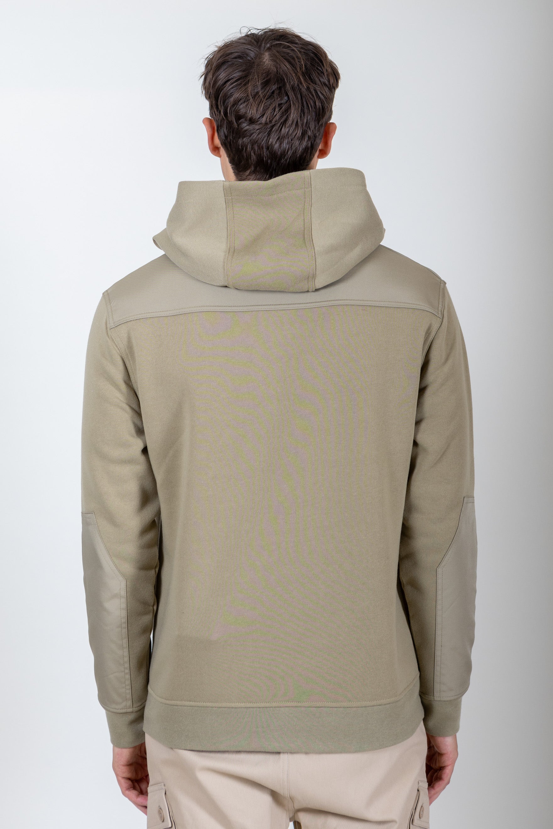 Men's long sleeve fleece olive hoodie. Brooklyn Cloth #color_olive_grey