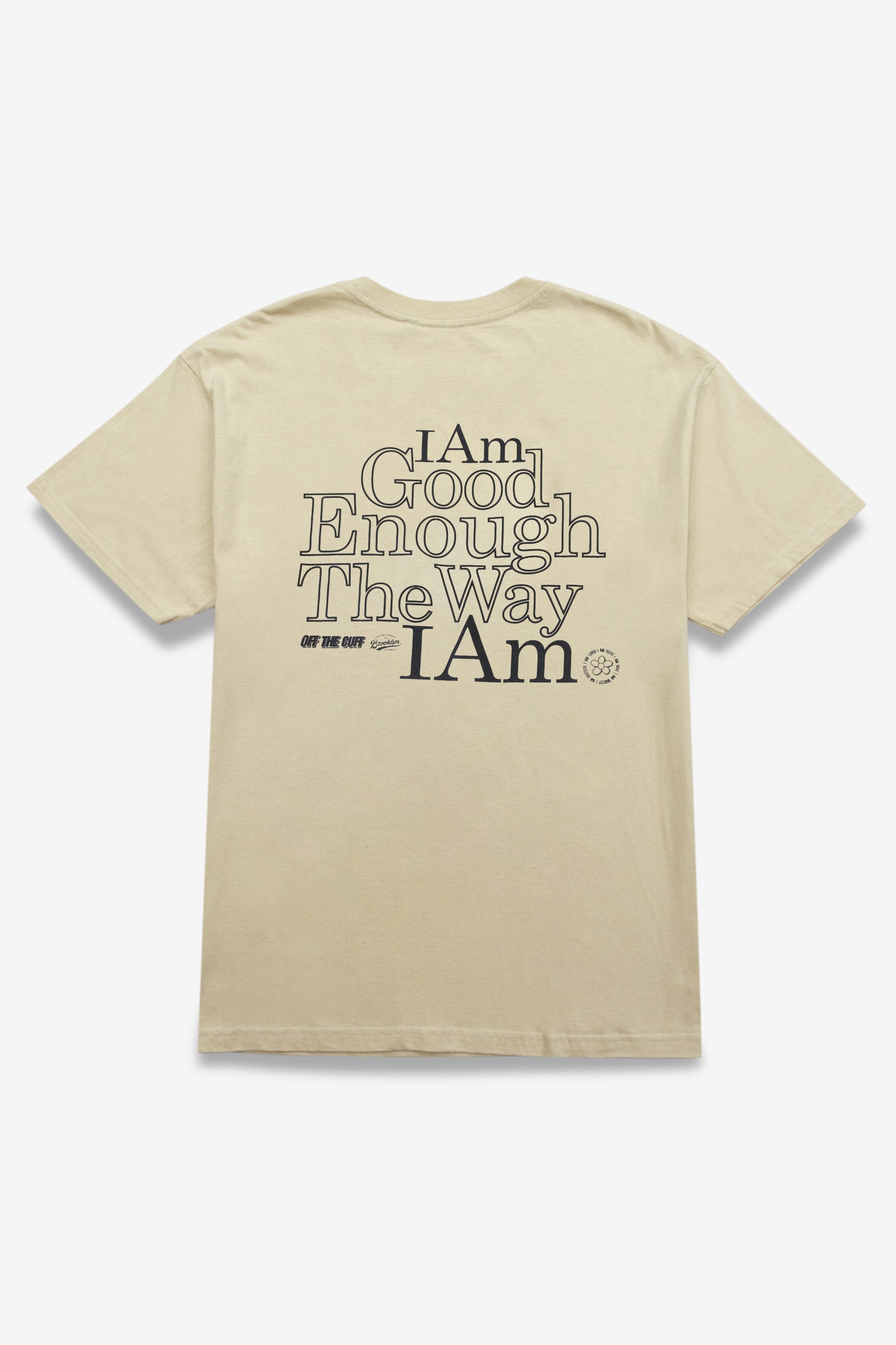 Graphic writing on back of Off the Cuff collaboration T-shirt 