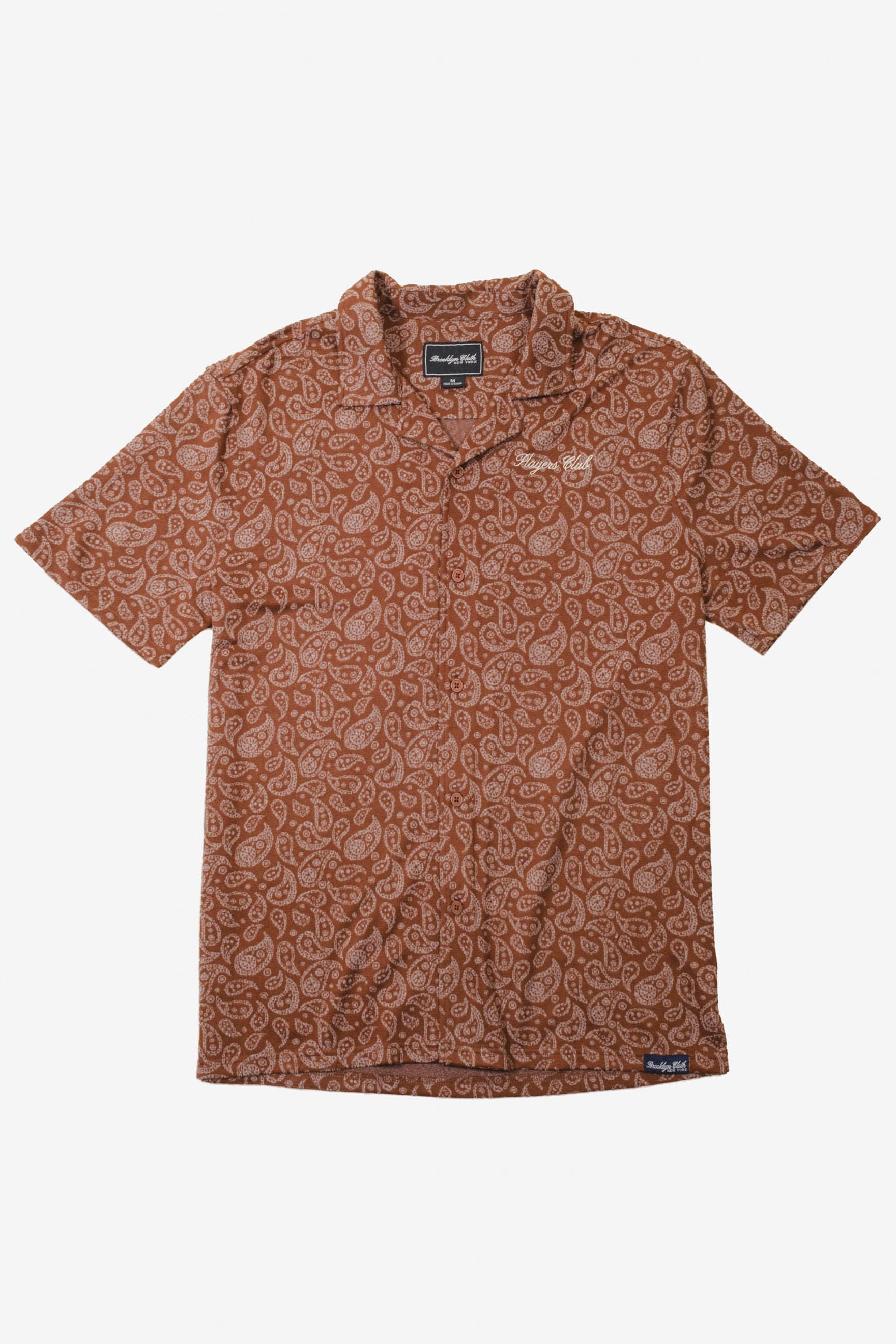 Men's Paisley print camp shirt with camp collar
#color_brown