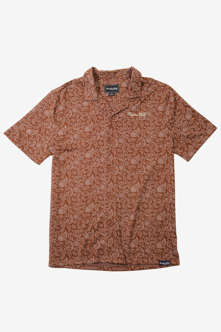 Men's Paisley print camp shirt with camp collar
#color_brown