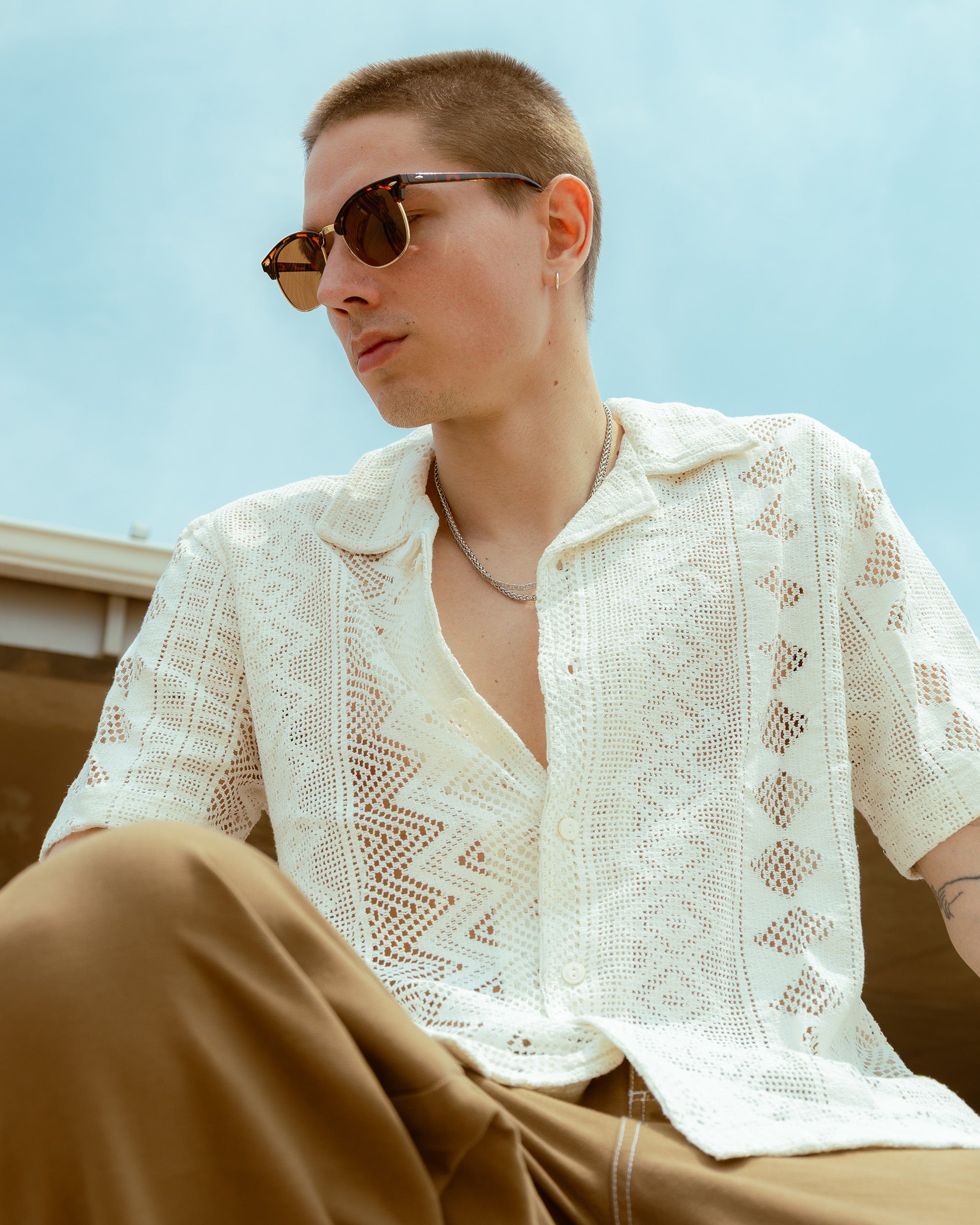 Sweater Knit Camp Collar Shirt